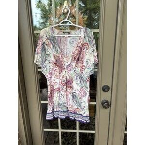 Lauren by Ralph Lauren Multi-Color Paisley V- Neck Chiffon Swim Cover -Up- Large